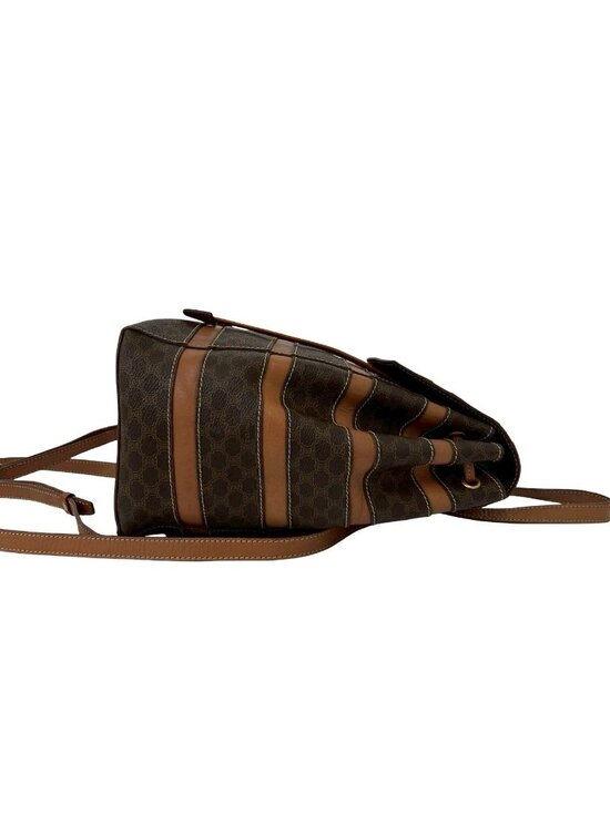 Celine Vintage Macadam Blason Triomphe Pattern Leather Drawstring Backpack Brown main image 5